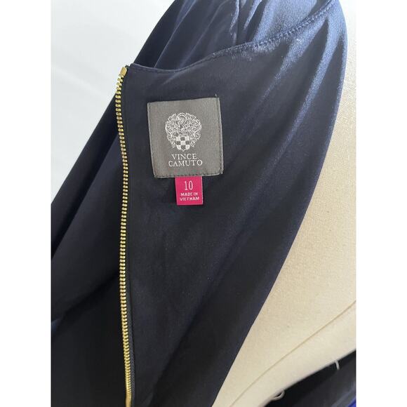 Vince Camuto Navy Long Sleeve Rhinestone Collared Sheath Lined Dress Sz 10 - Picture 7 of 10